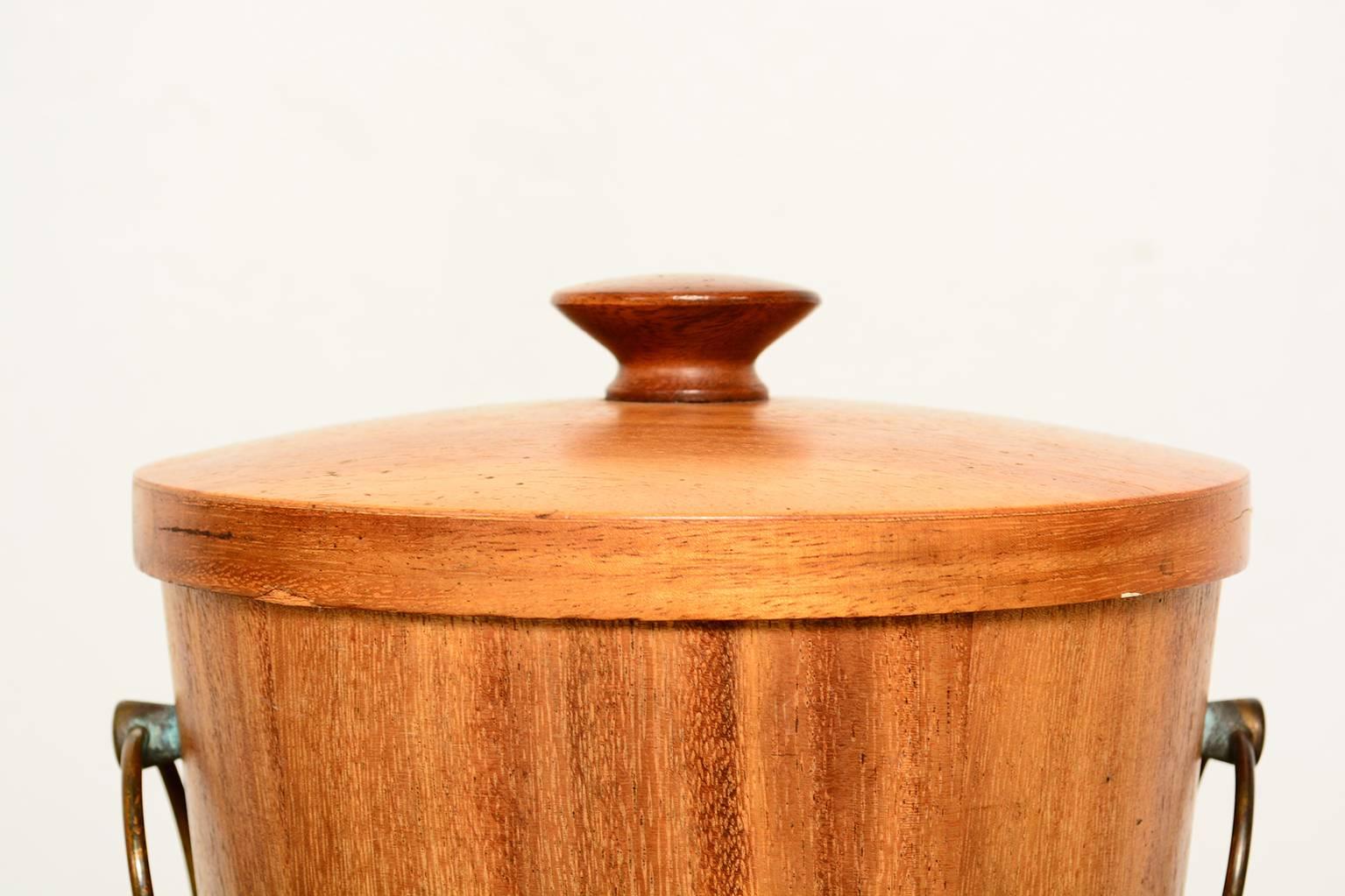 Mid-Century Modern Mexican Modernist Ice Bucket, Mahogany Wood Mid-Century Period