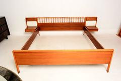Italian Mid-Century Modern Bed with Floating Nightstands