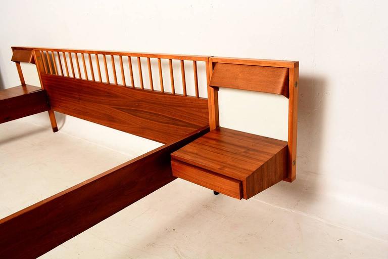 Italian MidCentury Modern Bed with Floating Nightstands at 1stDibs