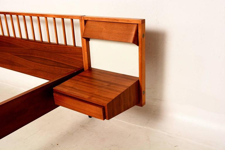 Italian MidCentury Modern Bed with Floating Nightstands at 1stDibs