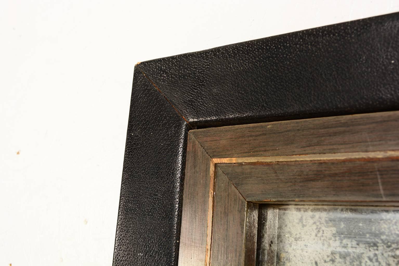 Mid-20th Century Mexican Modernist Leather Wrapped Mirror