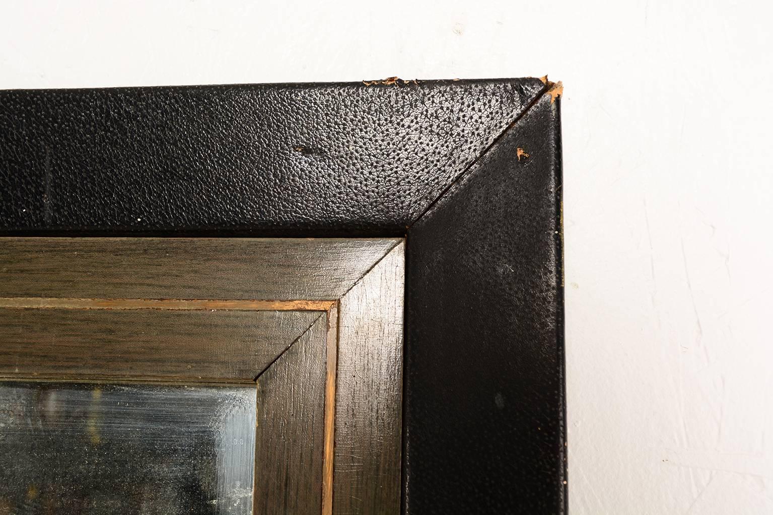 Brass Mexican Modernist Leather Wrapped Mirror