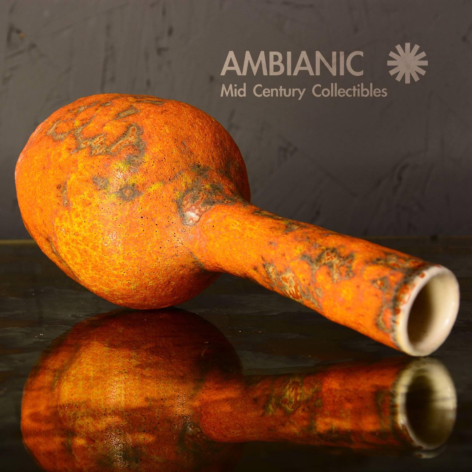 Mid-Century Modern Mid Century Modern Ceramic Pottery Base Volcanic Orange