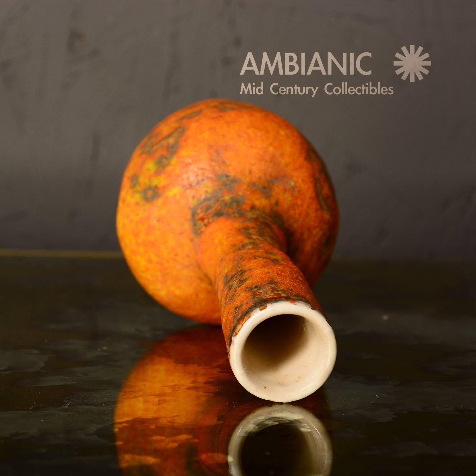 Mid-20th Century Mid Century Modern Ceramic Pottery Base Volcanic Orange
