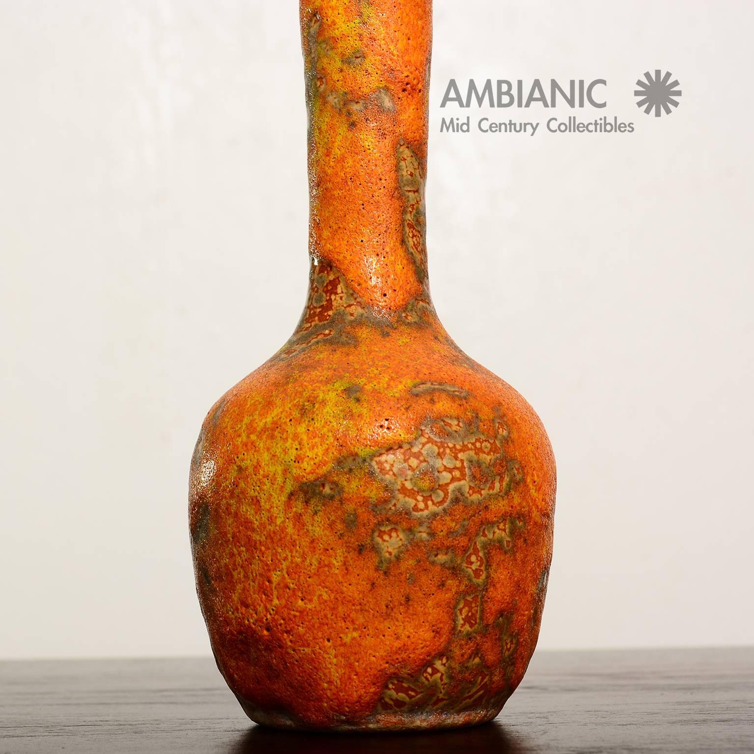 Mid Century Modern Ceramic Pottery Base Volcanic Orange 2