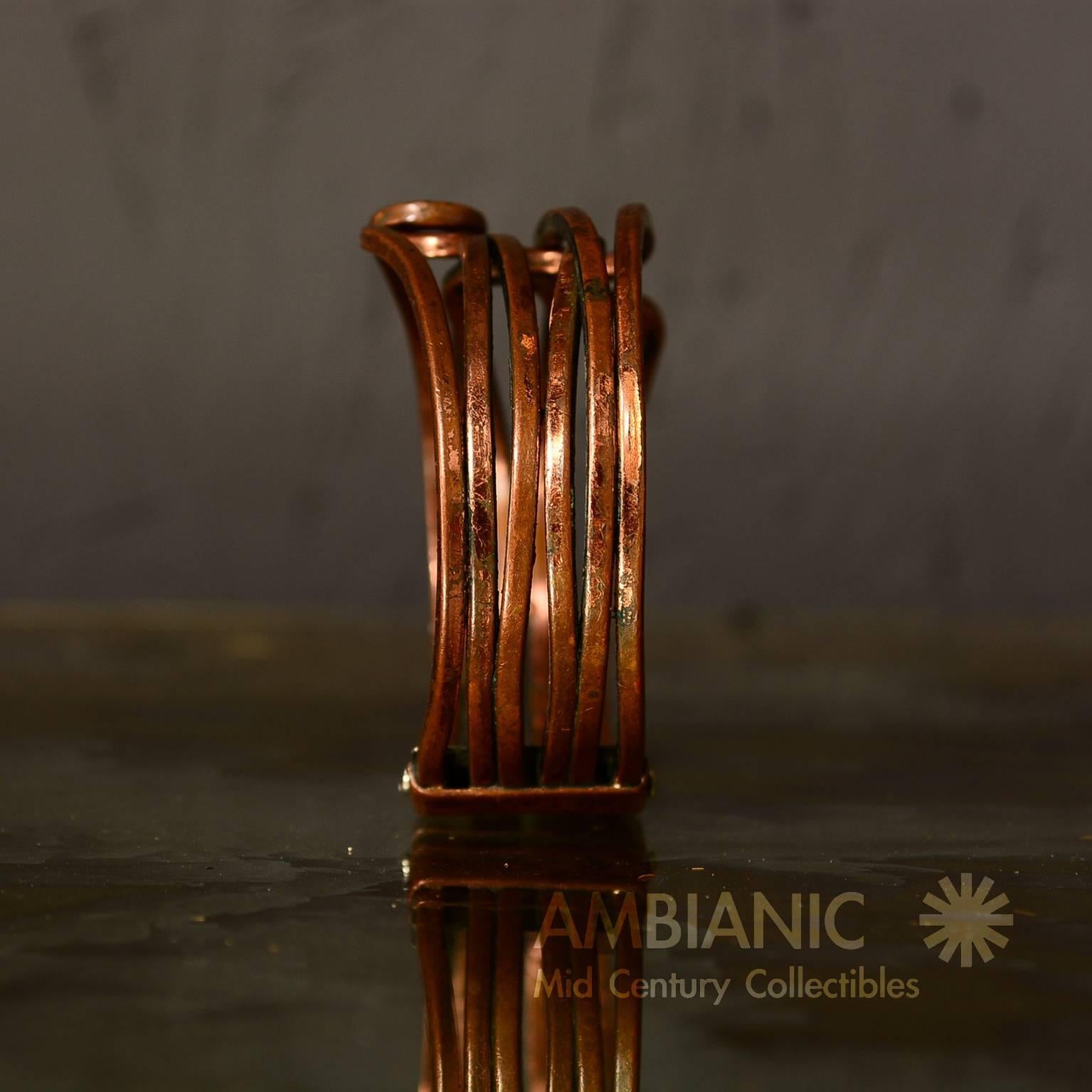 Unknown Mid-Century Modern Copper & Sterling Hand Made Modernist Cuff Bracelet Rame