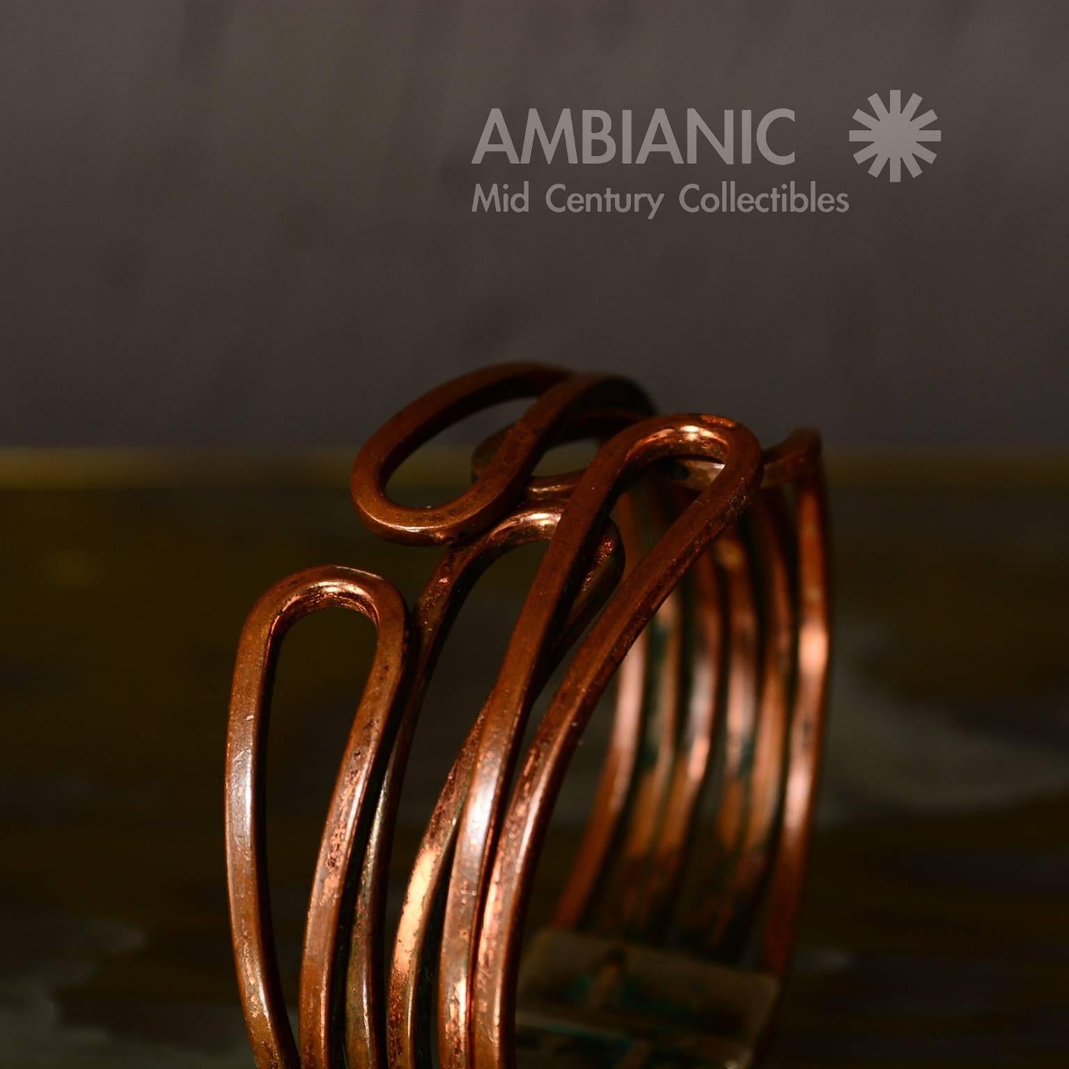 Mid-Century Modern Copper & Sterling Hand Made Modernist Cuff Bracelet Rame 3