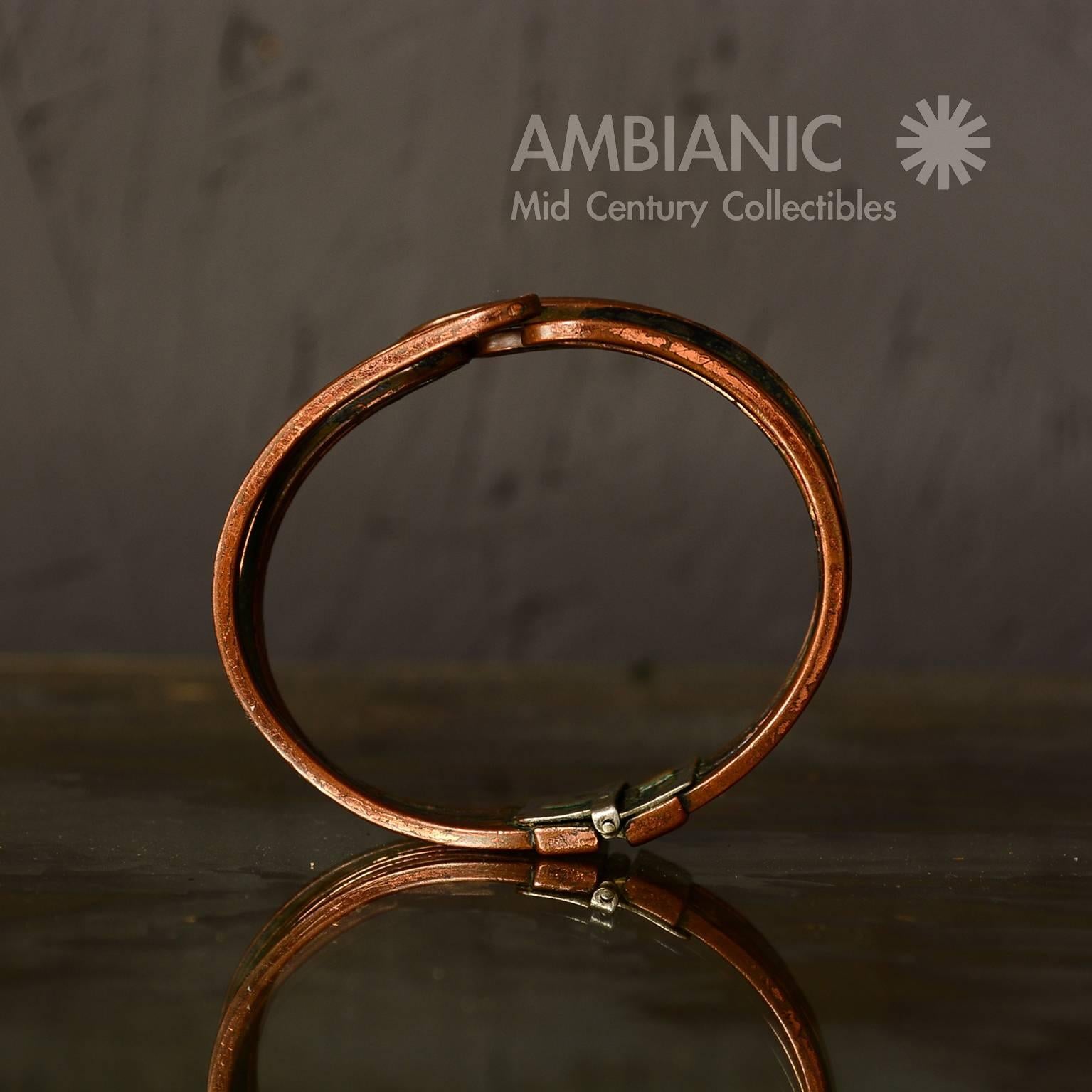 Mid-Century Modern Copper & Sterling Hand Made Modernist Cuff Bracelet Rame 4