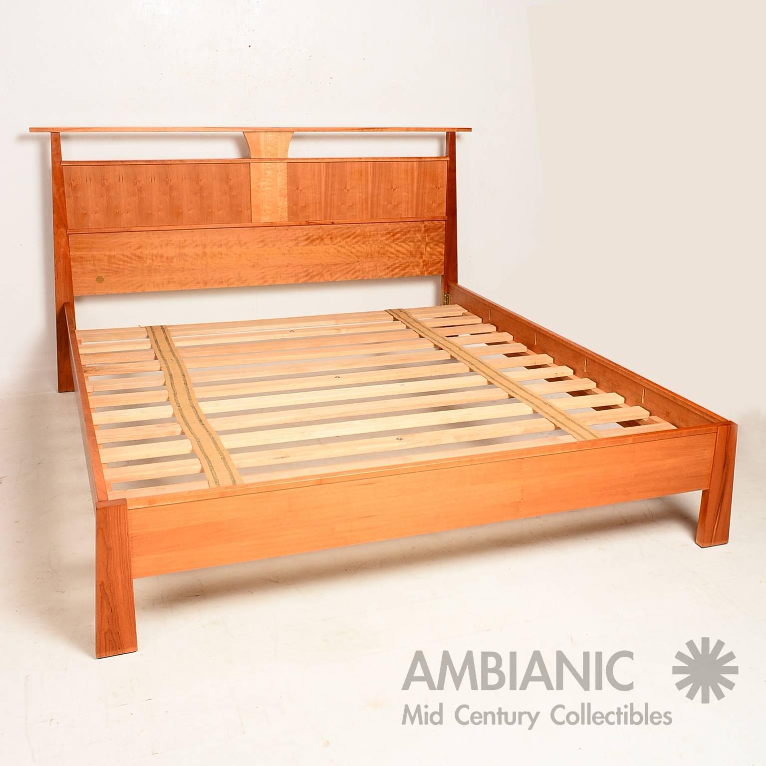 Custom Cal King Bed by Wood Castle Oregon, Nakashima Inspired In Excellent Condition In Chula Vista, CA