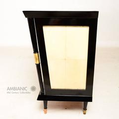Mexican Modernist Credenza in Black Lacquer with Brass and Goatskin Accents
