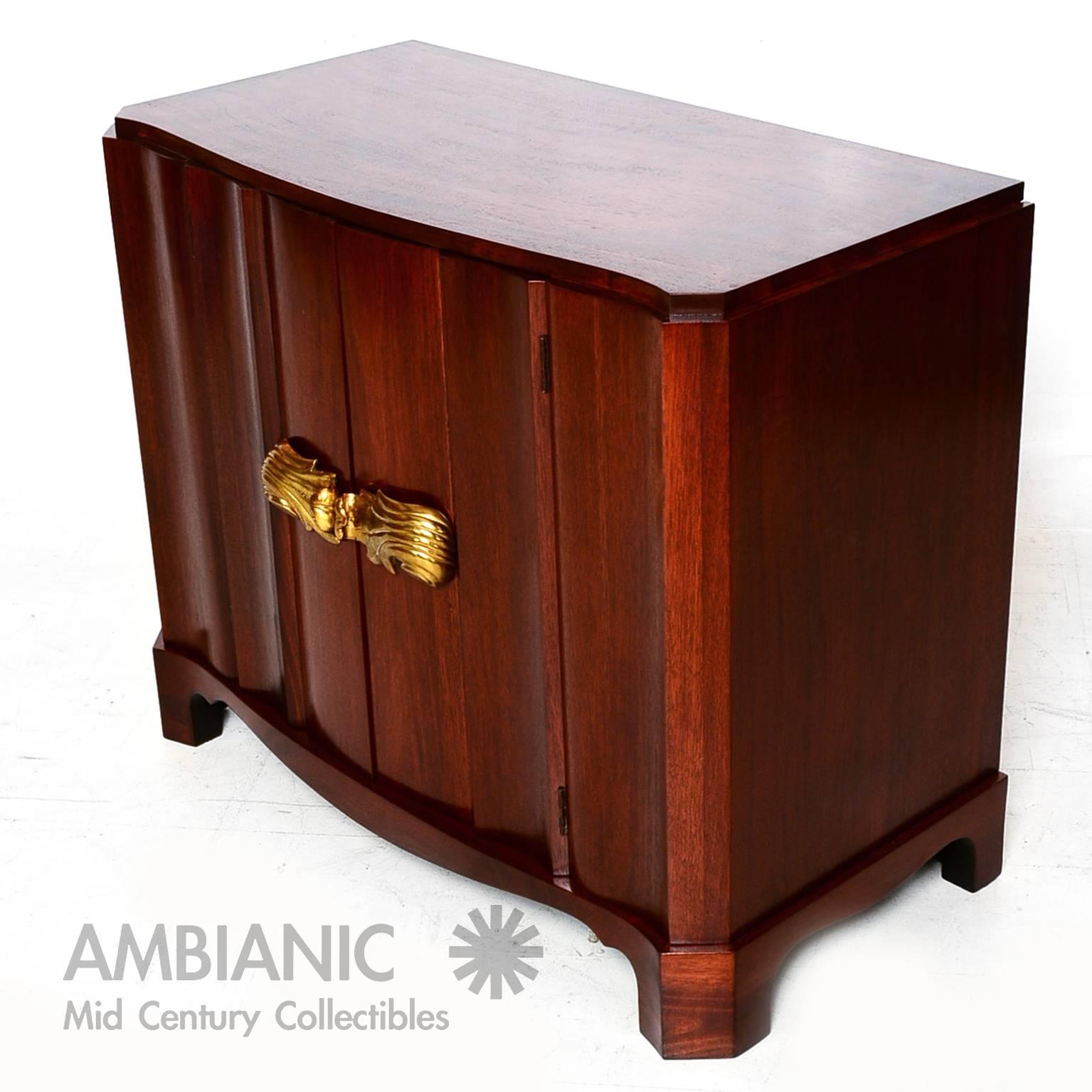 American Art Deco Walnut Cabinet with Bronze Pulls