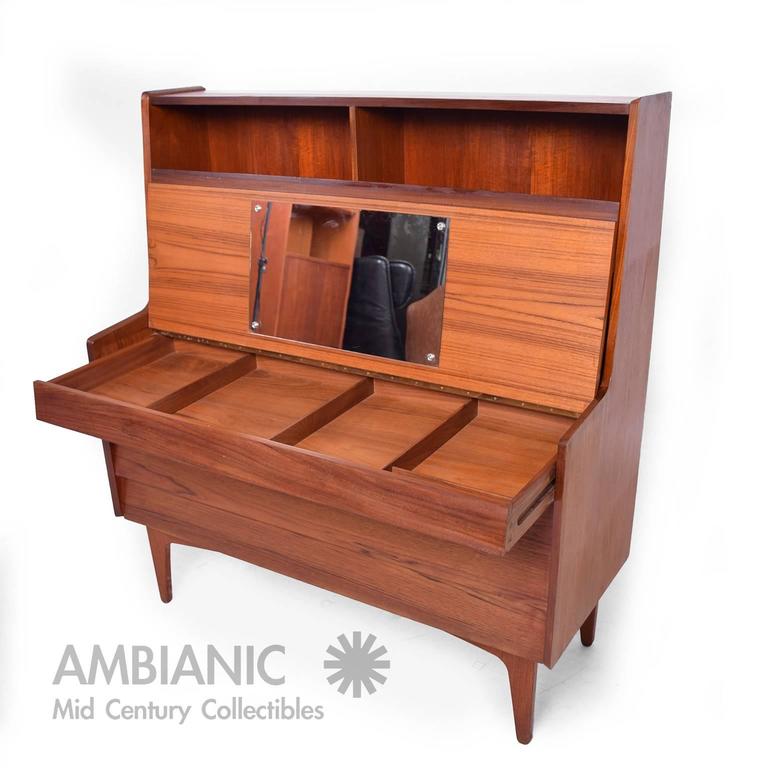 Danish Mid Century Modern Teak Secretary Desk Vanity Hjerm For Your Consideration A Danish Mid Century Modern Secretary Desk Vanity With Pull