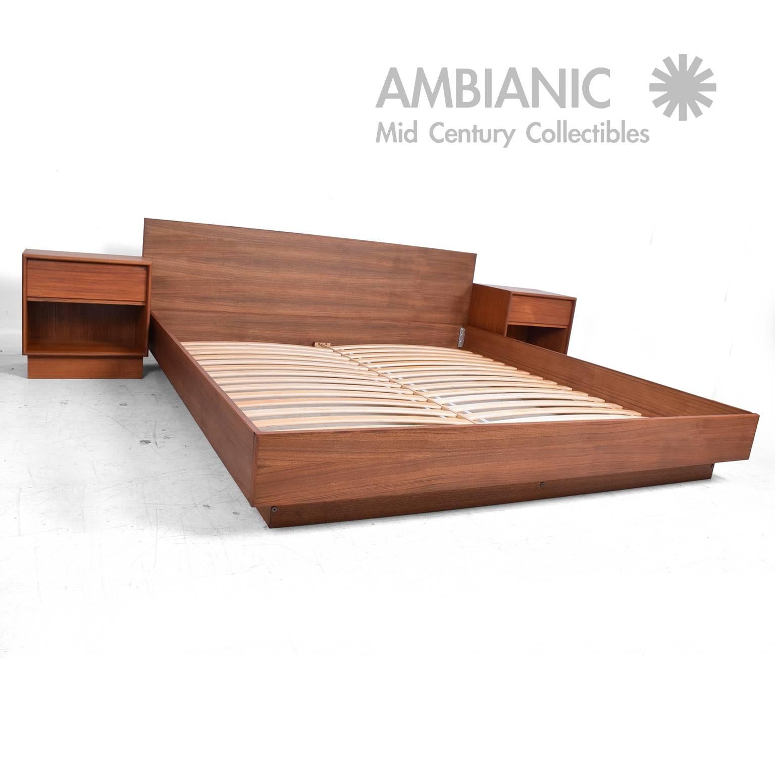 For your consideration a king-size platform bed in teakwood with nightstands.

The bed frame is a new production. 

Will fit a king-size mattress (Mattress area 77