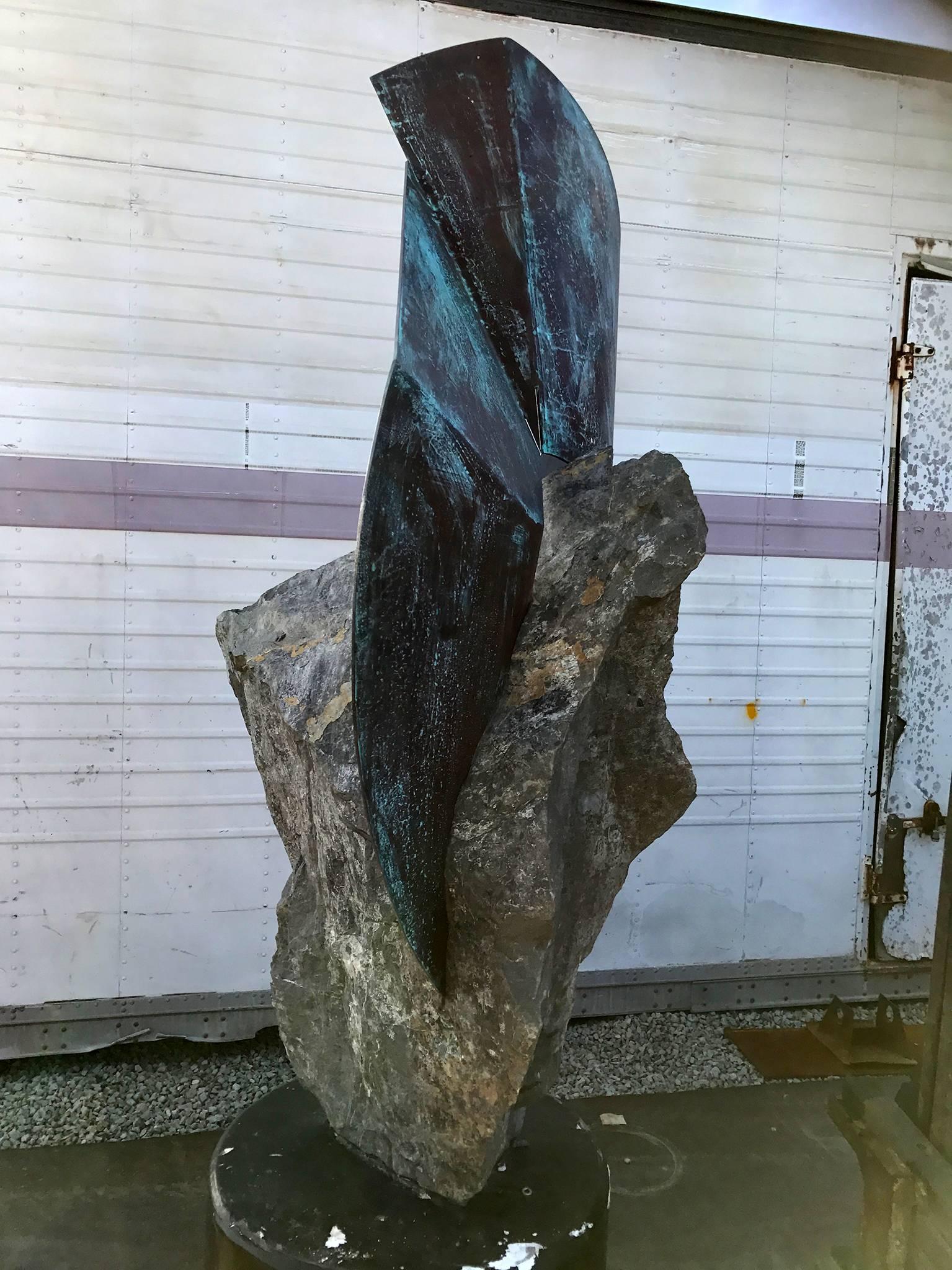 American Custom Contemporary Stone and Copper Sculpture