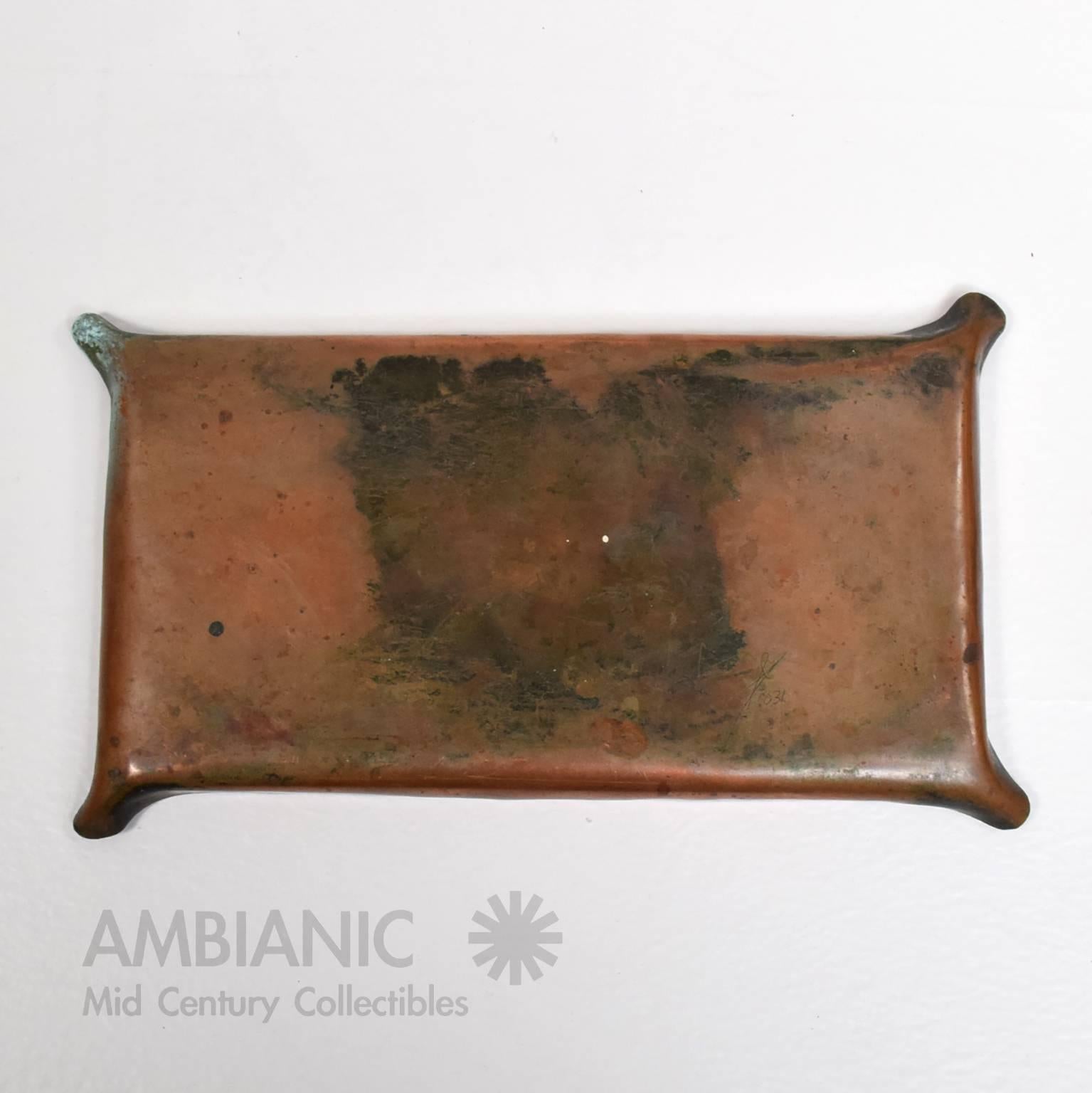 American Art Deco Decorative Copper Plate Ashtray Signed
