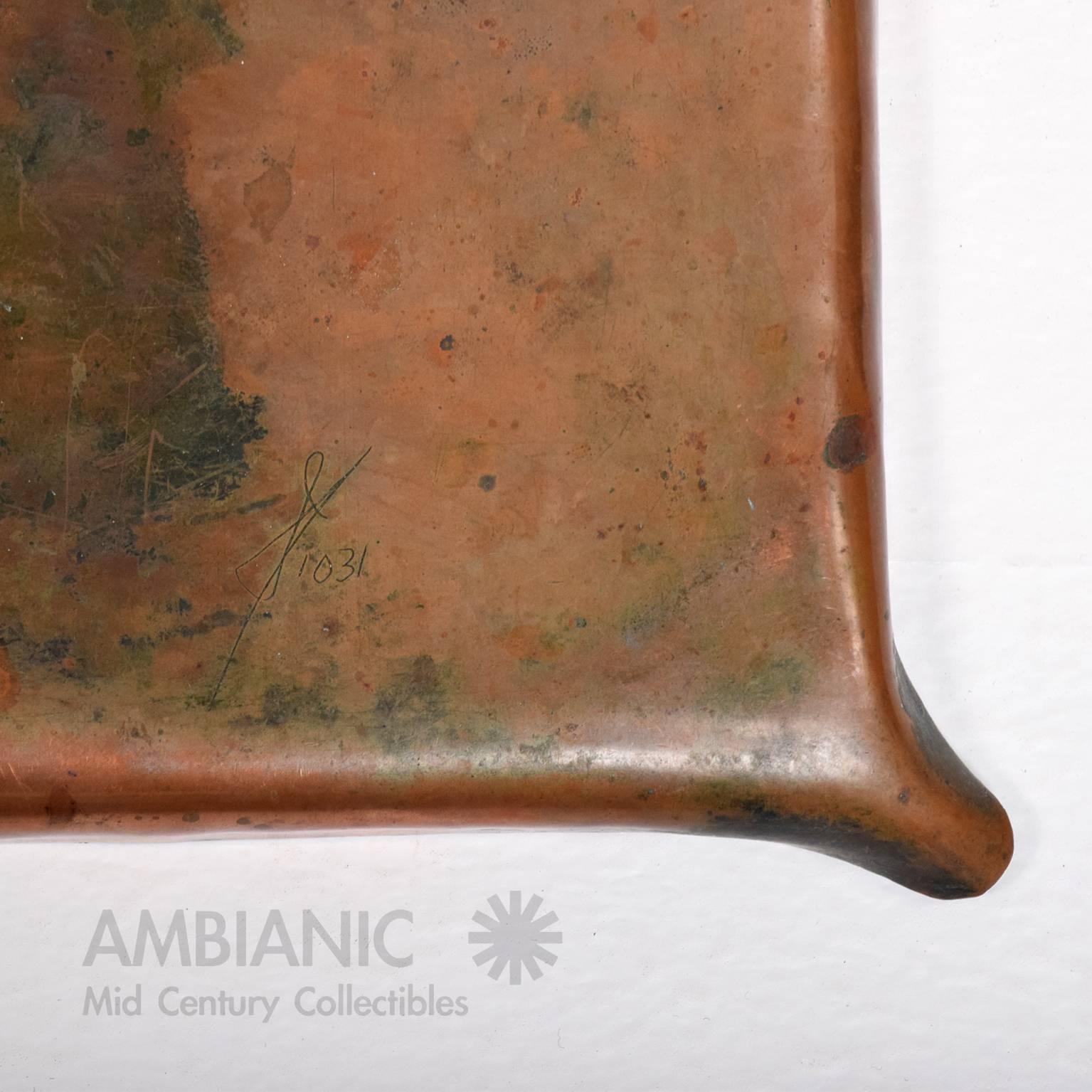 Art Deco Decorative Copper Plate Ashtray Signed In Good Condition In Chula Vista, CA