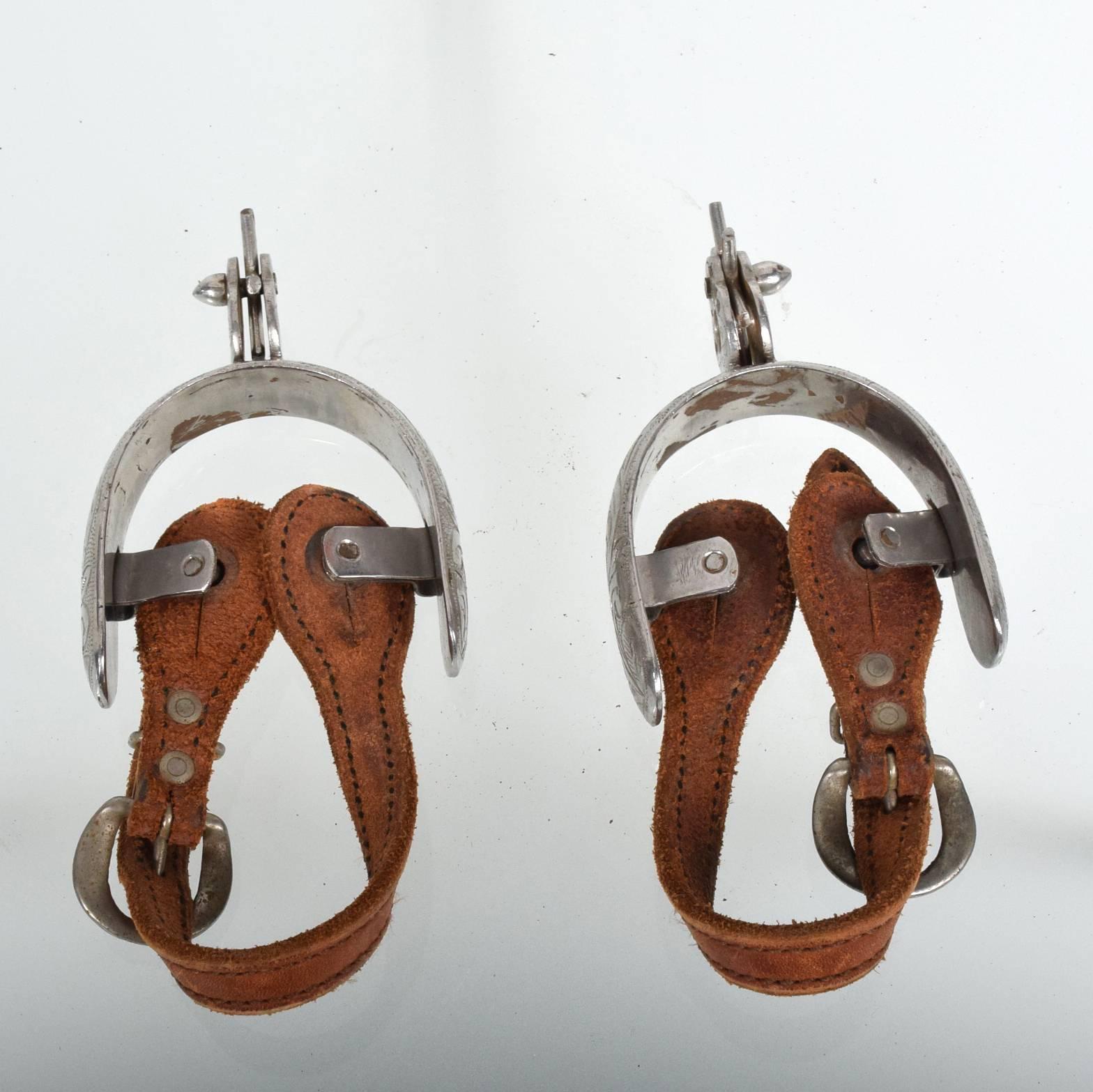 Pair of Vintage Spurs with Saddle Leather Straps 1