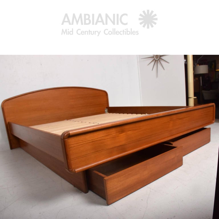Sculptural Danish Modern Teak Platform Base Cal King Bed at 1stDibs