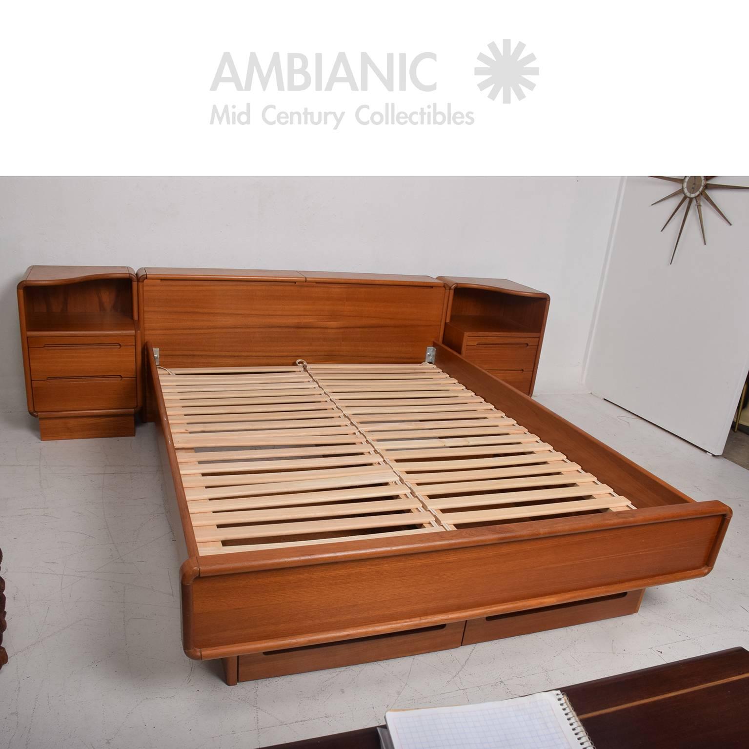 Scandinavian Modern Danish Modern Teak Platform Bed Queen-Size with Nightstands