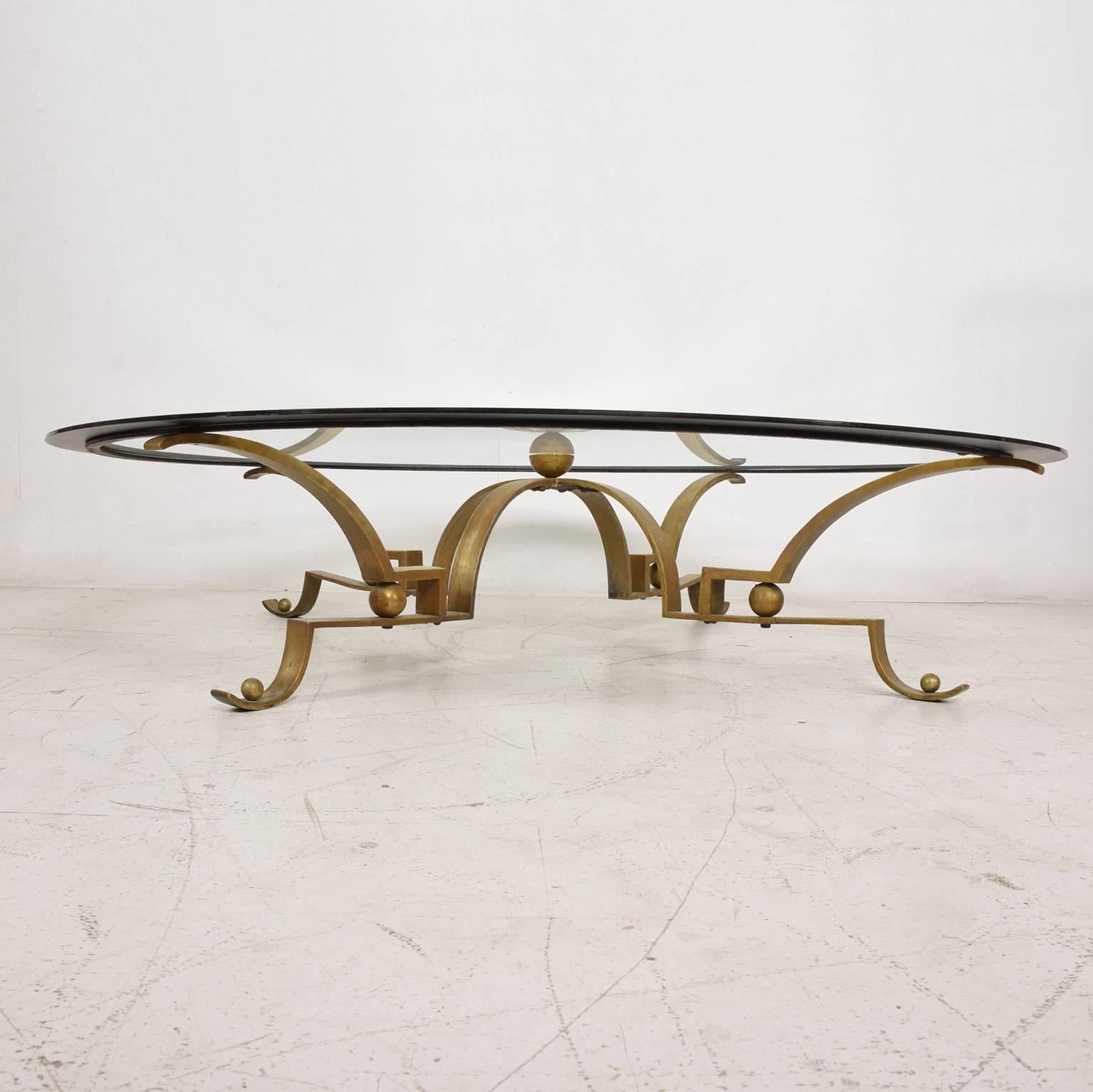 Mexican Arturo Pani Round Cocktail Table Solid Brass with Large Glass Top