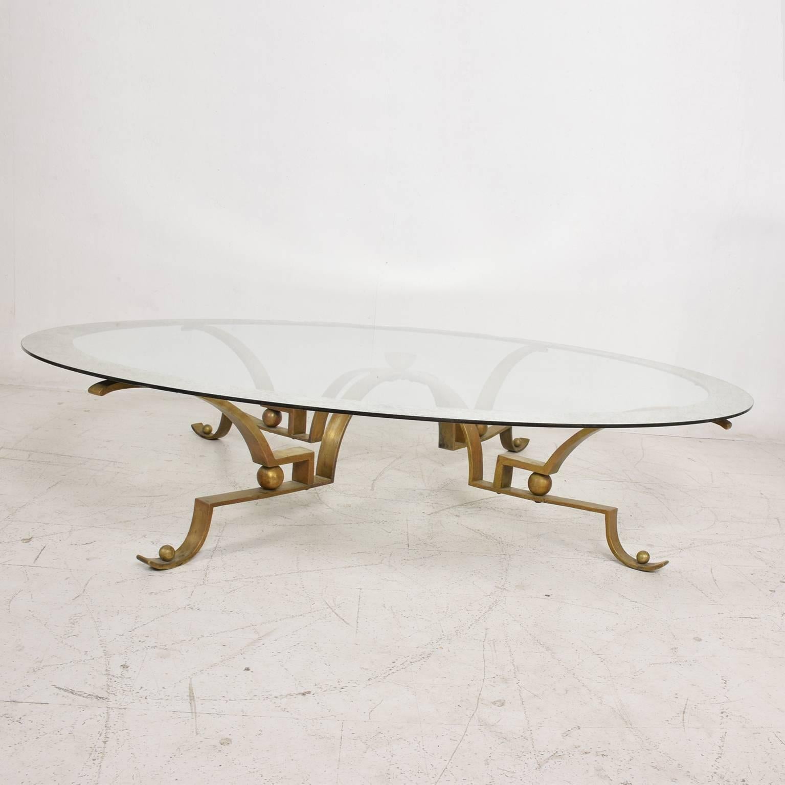 Mid-Century Modern Arturo Pani Round Cocktail Table Solid Brass with Large Glass Top