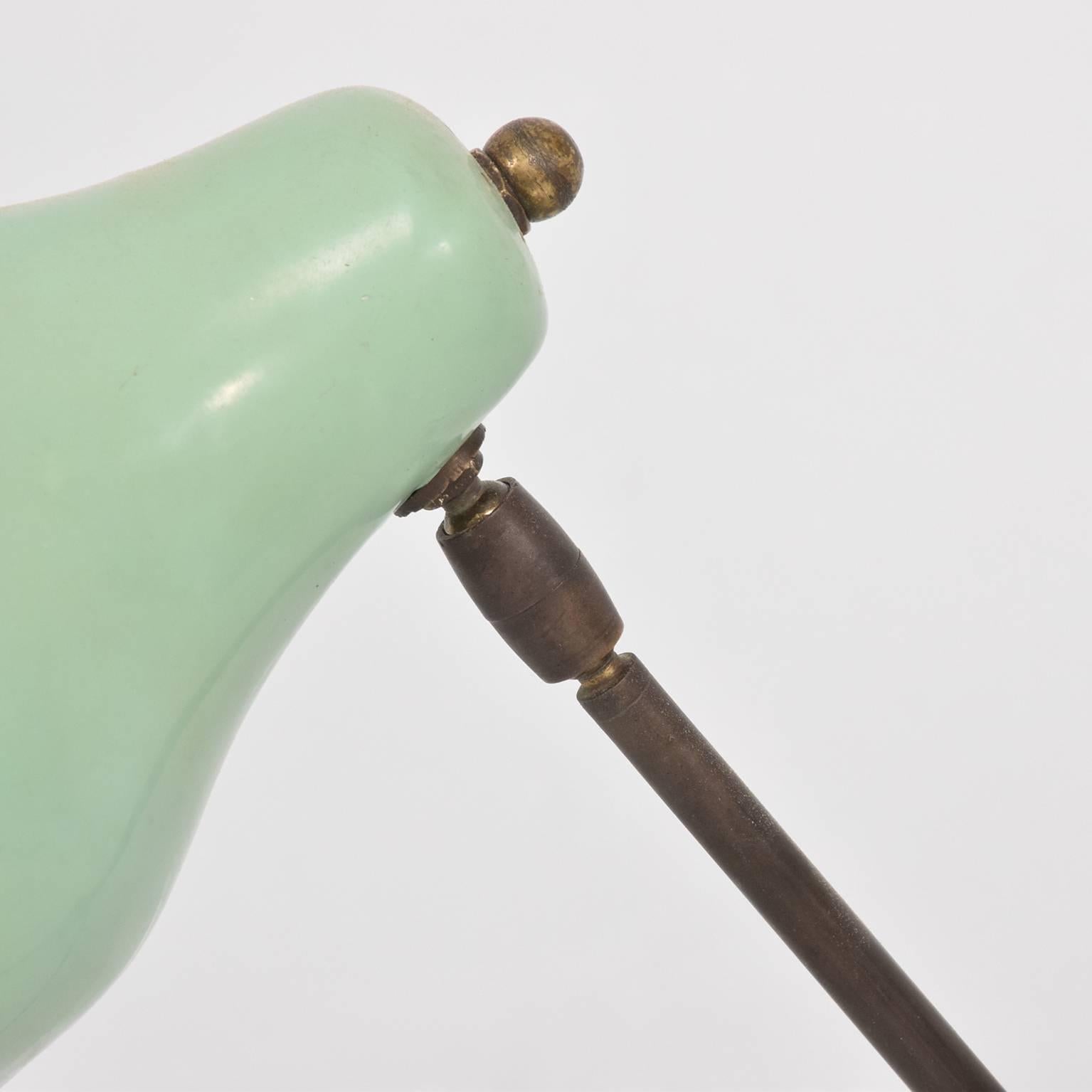 Painted Mid-Century Modern Italian Table Lamp Wall Sconce Lime Green Color Brass Body