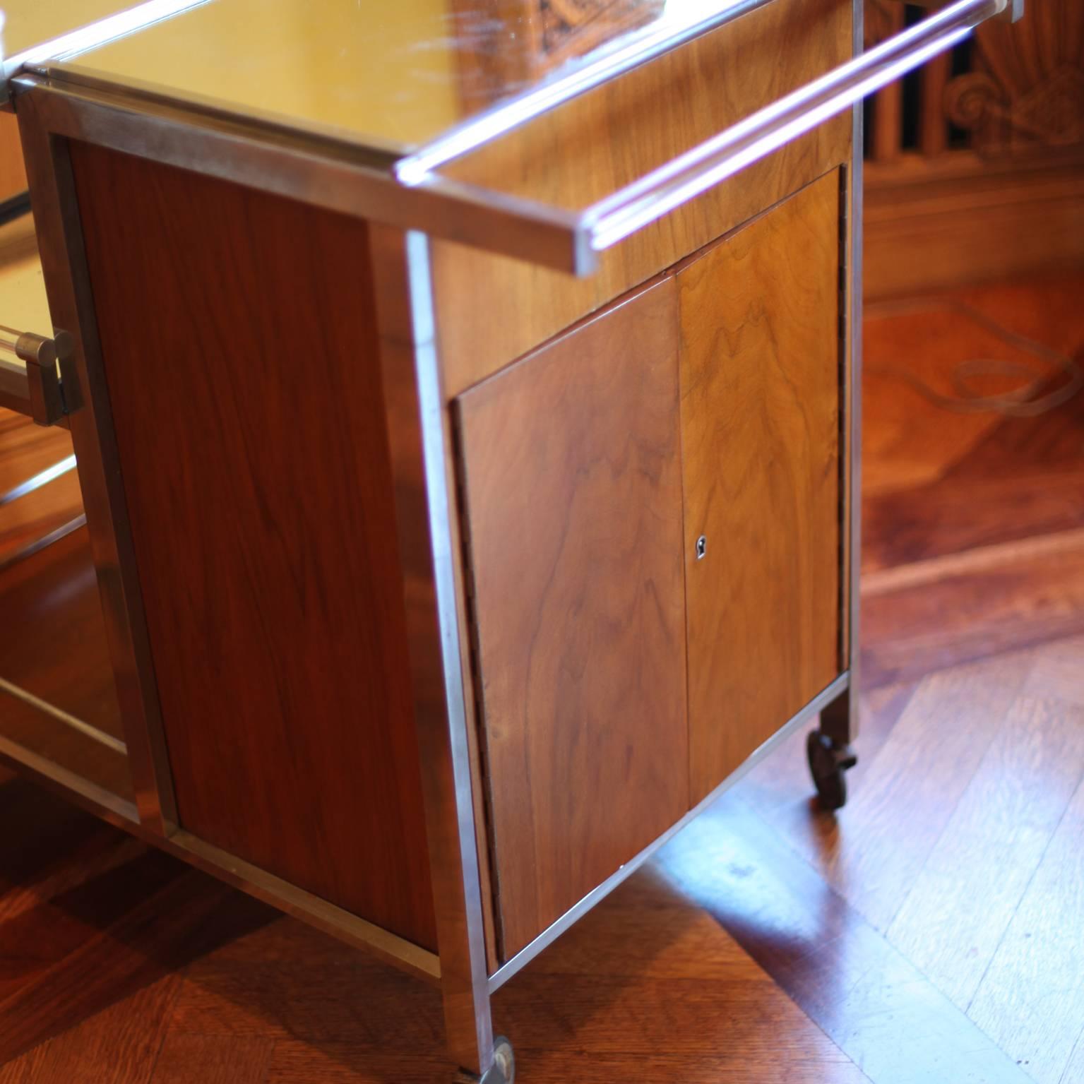 Stainless Steel Dry Bar Service Cart by Jacques Adnet
