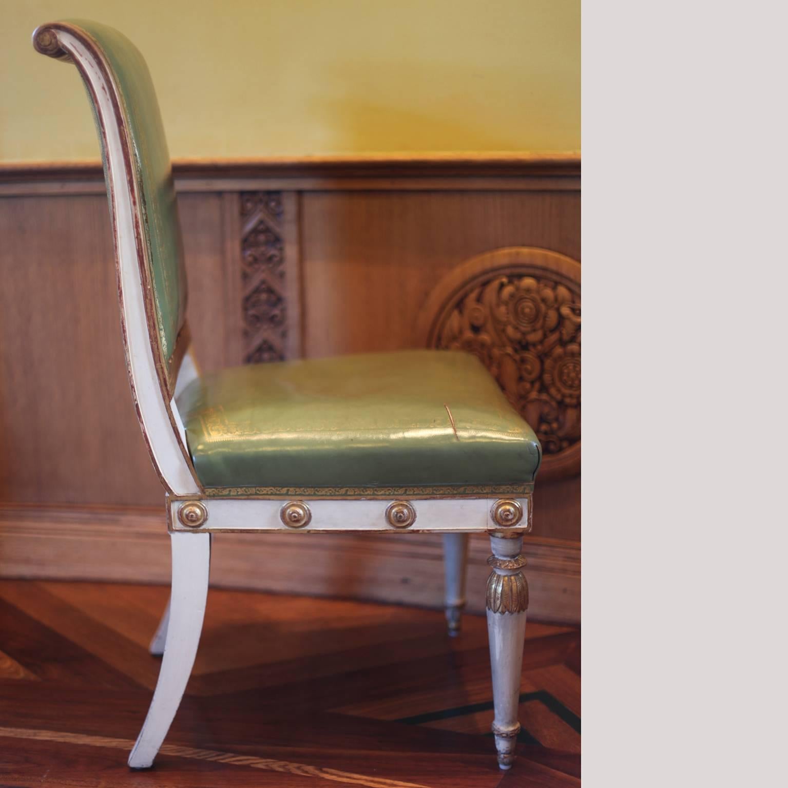 Antique Hollywood Regency Dining Chairs after Jean-Baptiste Boulard White Empire In Good Condition In Chula Vista, CA