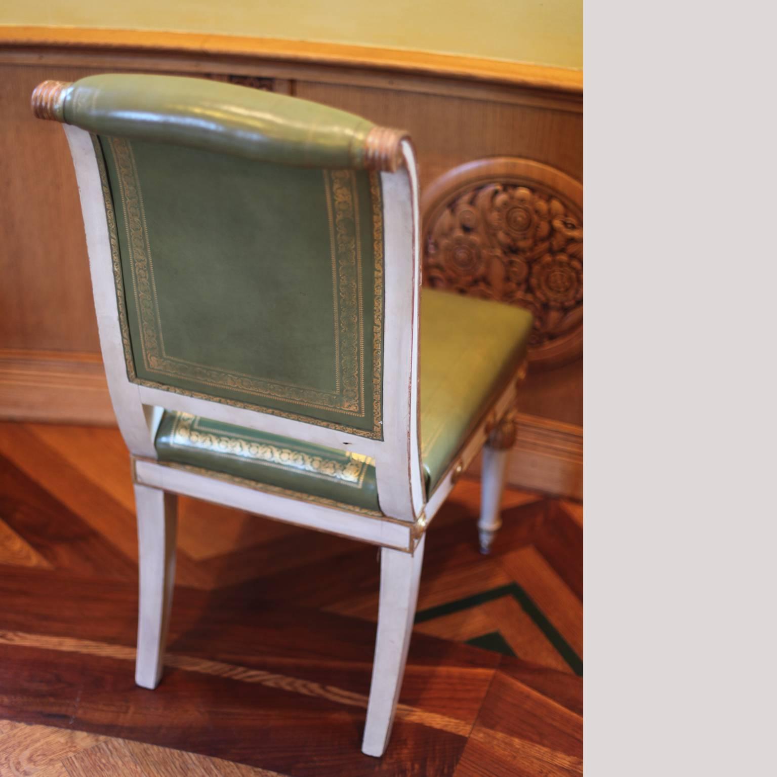 French Antique Hollywood Regency Dining Chairs after Jean-Baptiste Boulard White Empire