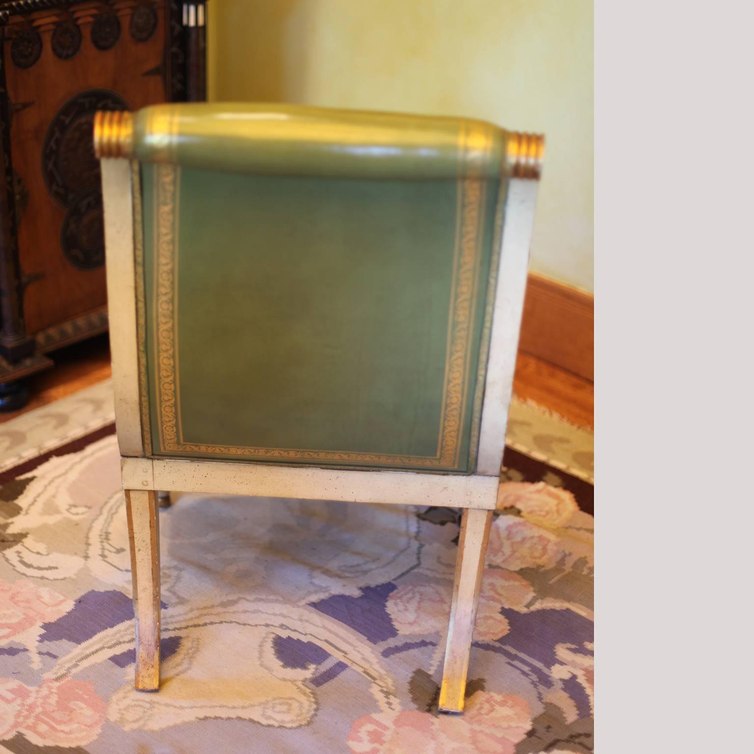 Antique Hollywood Regency Leather Armchair White Empire In Good Condition In Chula Vista, CA