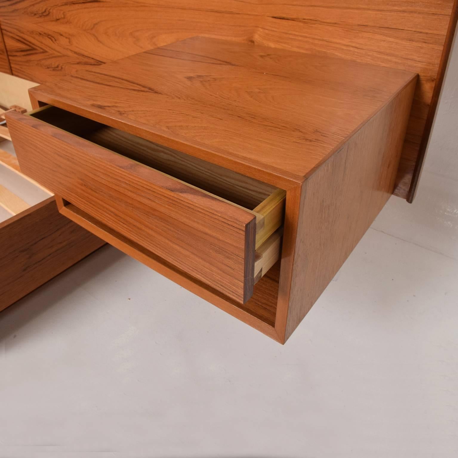 Scandinavian Modern Modern Teak King size Platform Bed with Floating Nightstands