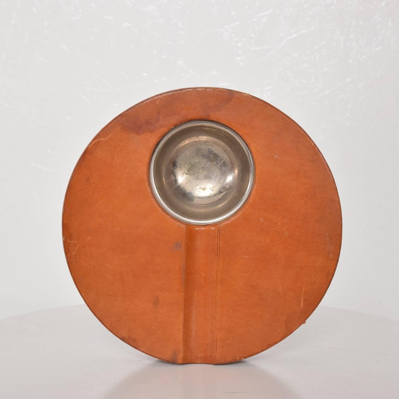 Mexican Mid-Century Modern Leather Wrapped Ashtray Attributed to Diego Matthai Tobacco