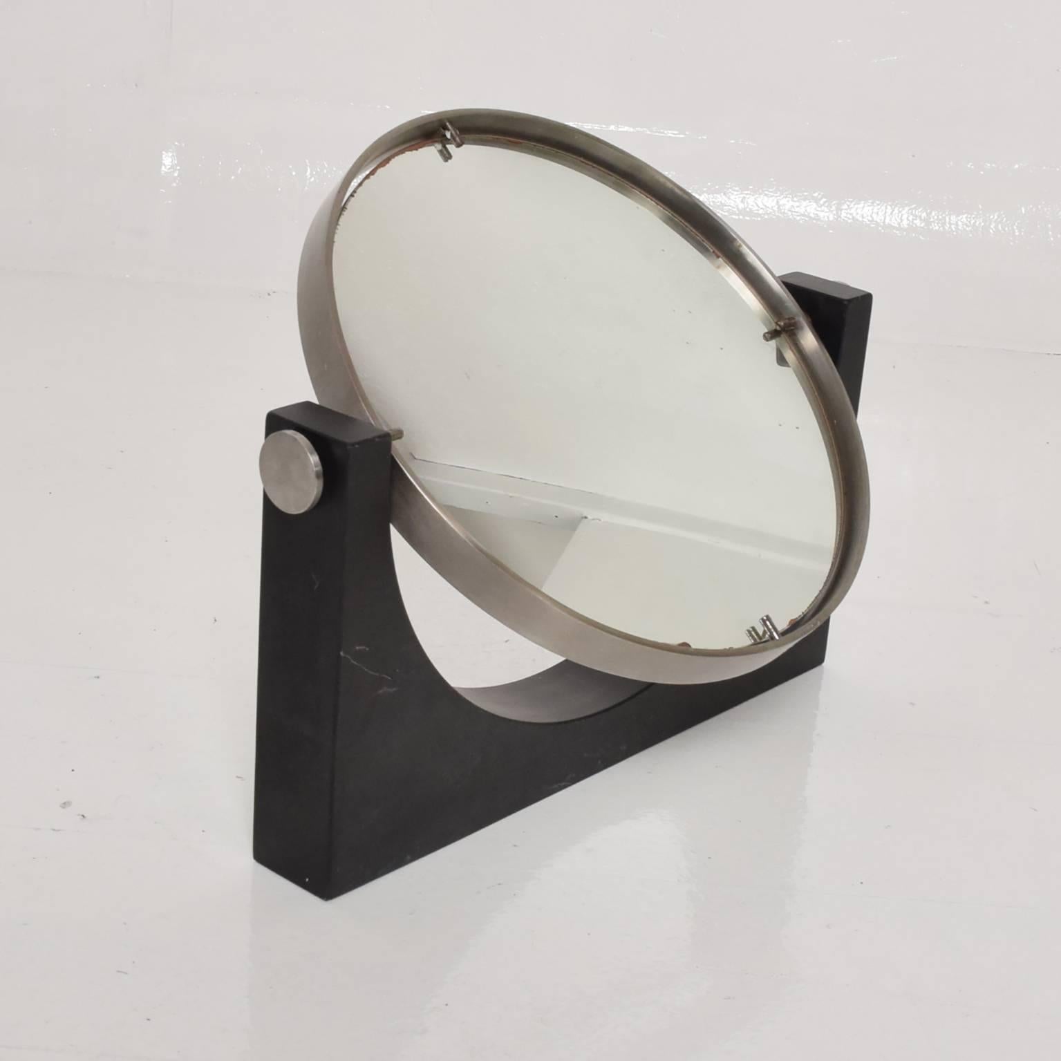 Stainless Steel Mid-Century Modern Italian Table Mirror Black Marble