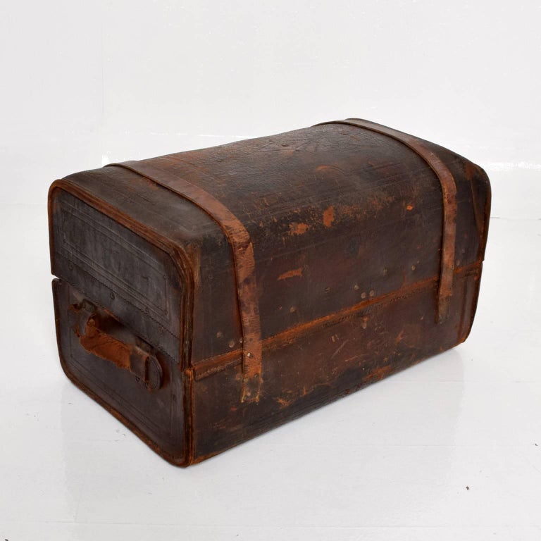 Antique Travel Leather Trunk Suitcase For Sale at 1stDibs