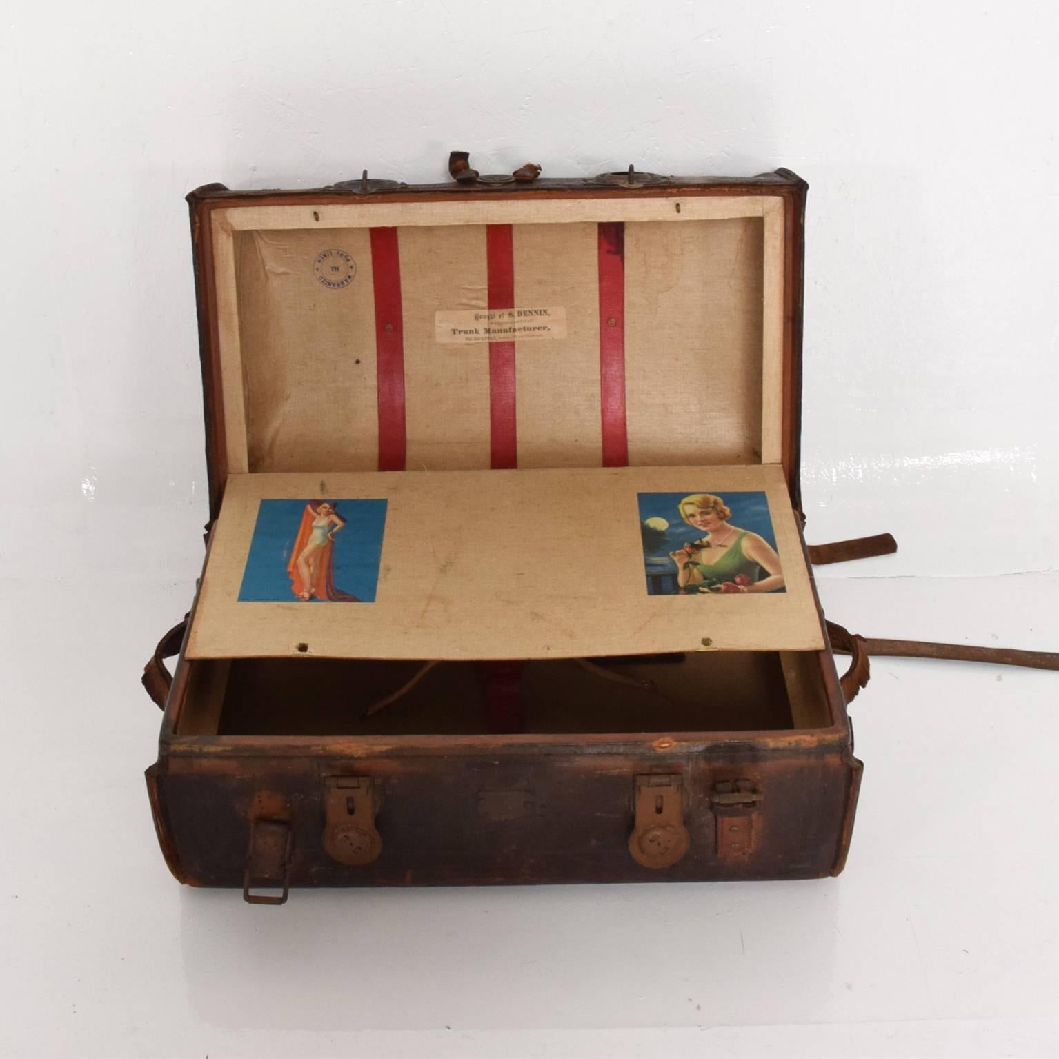 Antique Travel Leather Trunk Suitcase 1
