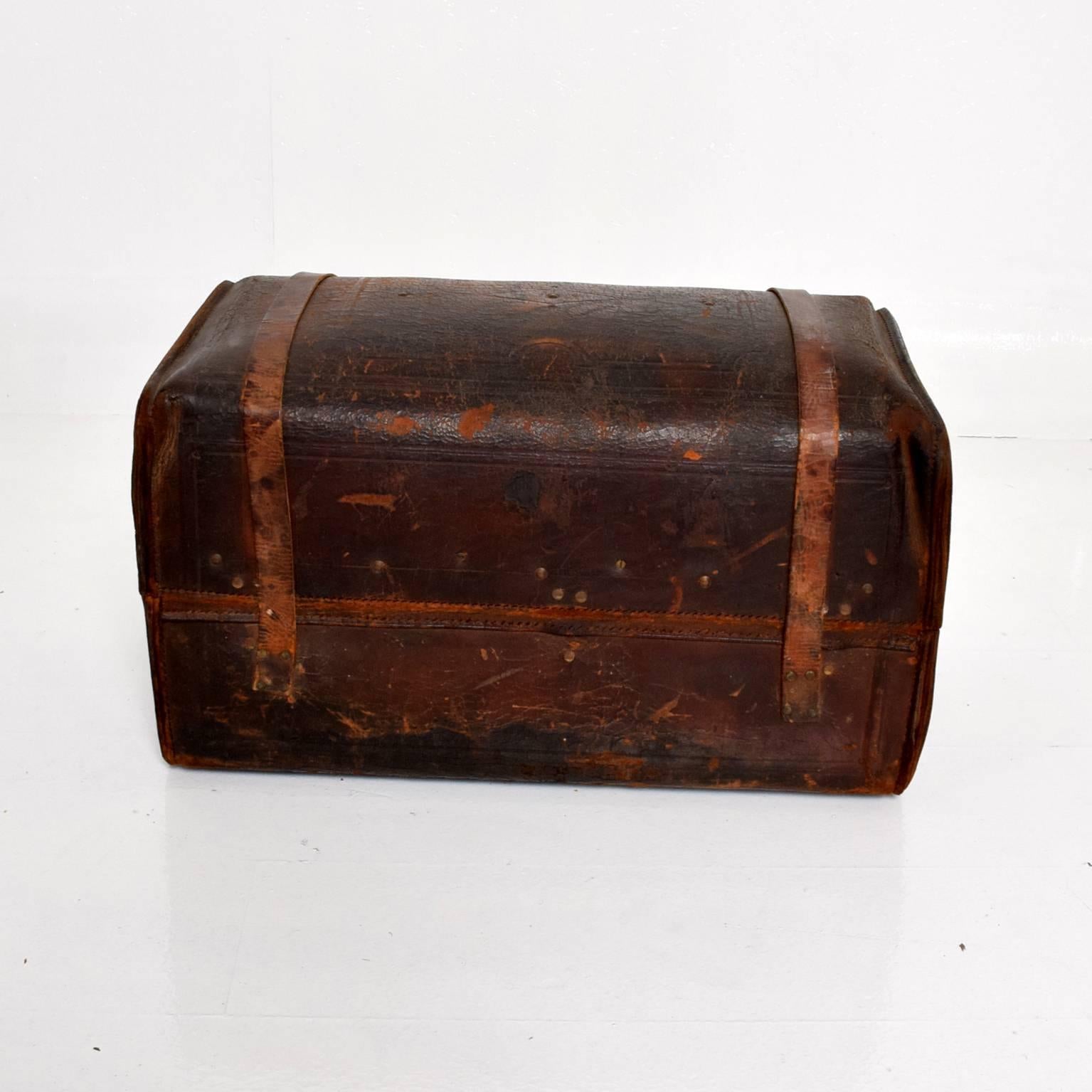 American Craftsman Antique Travel Leather Trunk Suitcase
