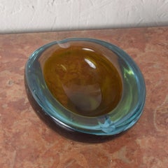 1960s Murano Glass Ashtray Aqua Venini