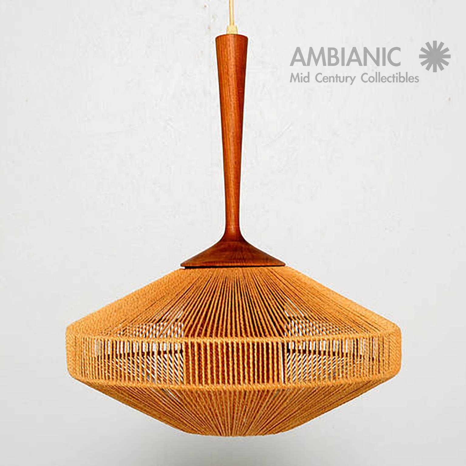 Scandinavian Light Fixture in Teak and Rope Fog & Morup In Good Condition In Chula Vista, CA