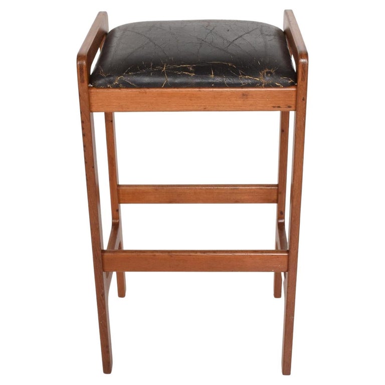 1970s Scandinavian Mod Rectangular Teak Bar Stool Distressed Leather ...