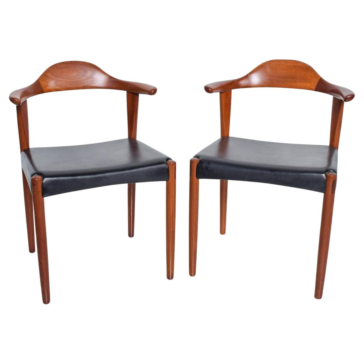  Pair Danish Modern Cow Horn Chairs Teakwood in the style of Hans Wegner 1960s