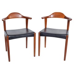  Pair Danish Modern Teak Wood Cow Horn Chairs in the style of Hans Wegner 1960s