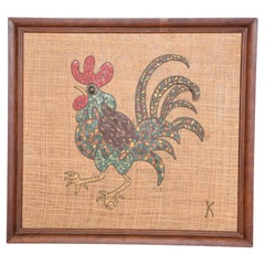 Mid-Century Modern Rooster Mosaic Wall Art, Mixed-Media, Bronze Tiles by K