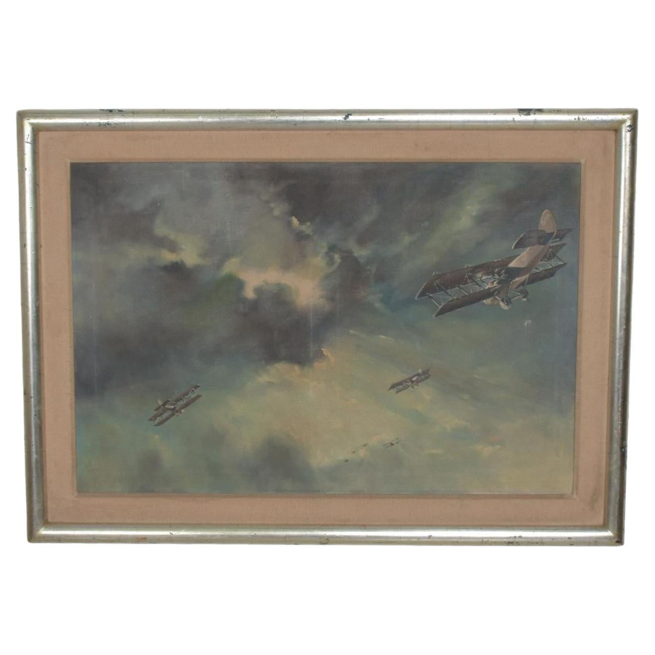 1950s Modern Aviation Painting Vintage Airplane Art For Sale