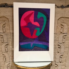 1980s Pedro Coronel Purple Dove Abstract Lithograph