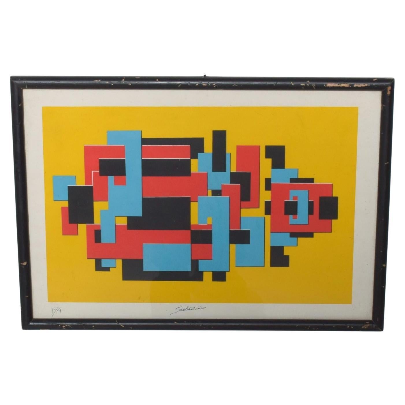 Modern Yellow Abstract Lithograph by Enrique Carbajal SEBASTIAN 1980s Mexico
