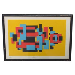 Modern Yellow Abstract Lithograph by Enrique Carbajal SEBASTIAN 1980s Mexico