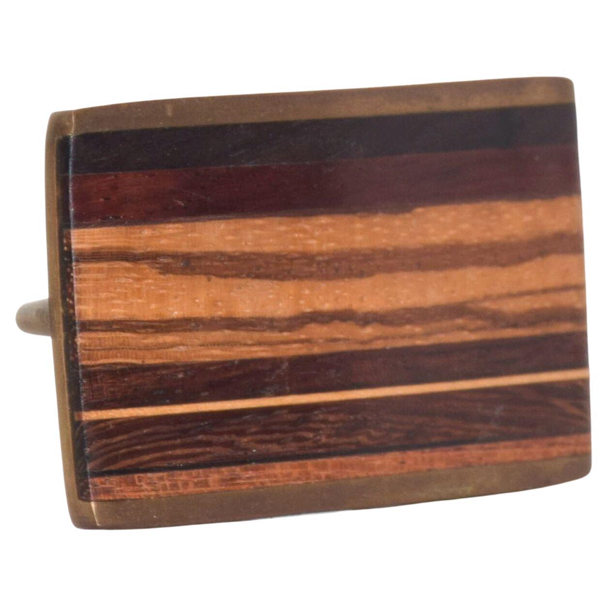 1970s Kenneth Reid Modern Brass Exotic Wood Stripe Belt Buckle New Mexico