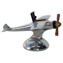 Used 1930s Art Deco AIRFLAME Chrome Airplane Table Cigarette Lighter