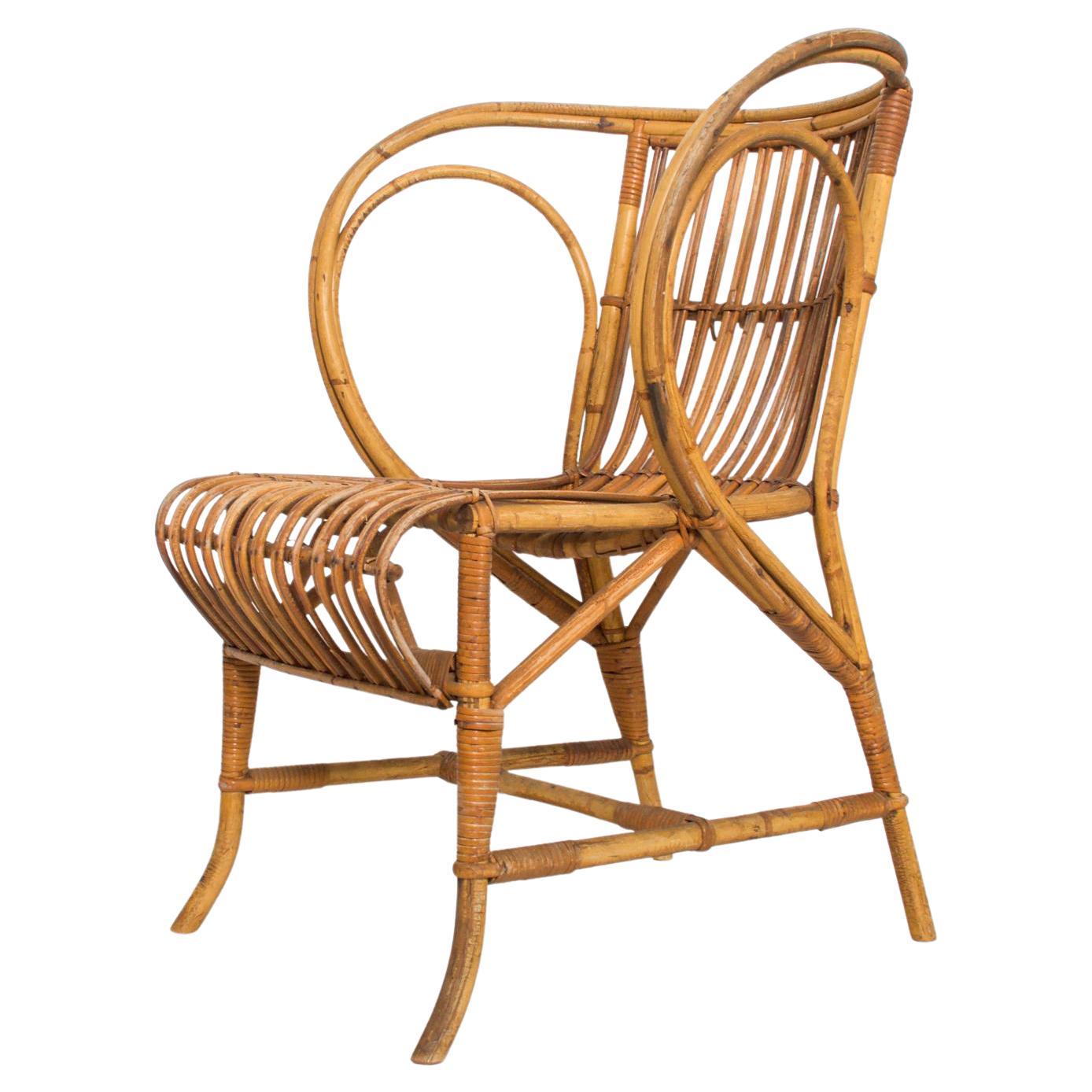 1960s Refined Wicker Lounge Armchair R. Wengler Denmark