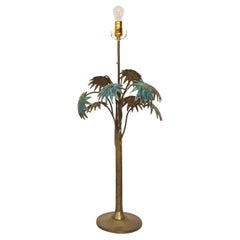 Retro Pepe Mendoza Palm Tree Tall Table Lamp in Bronze & Malachite 1950s MEXICO